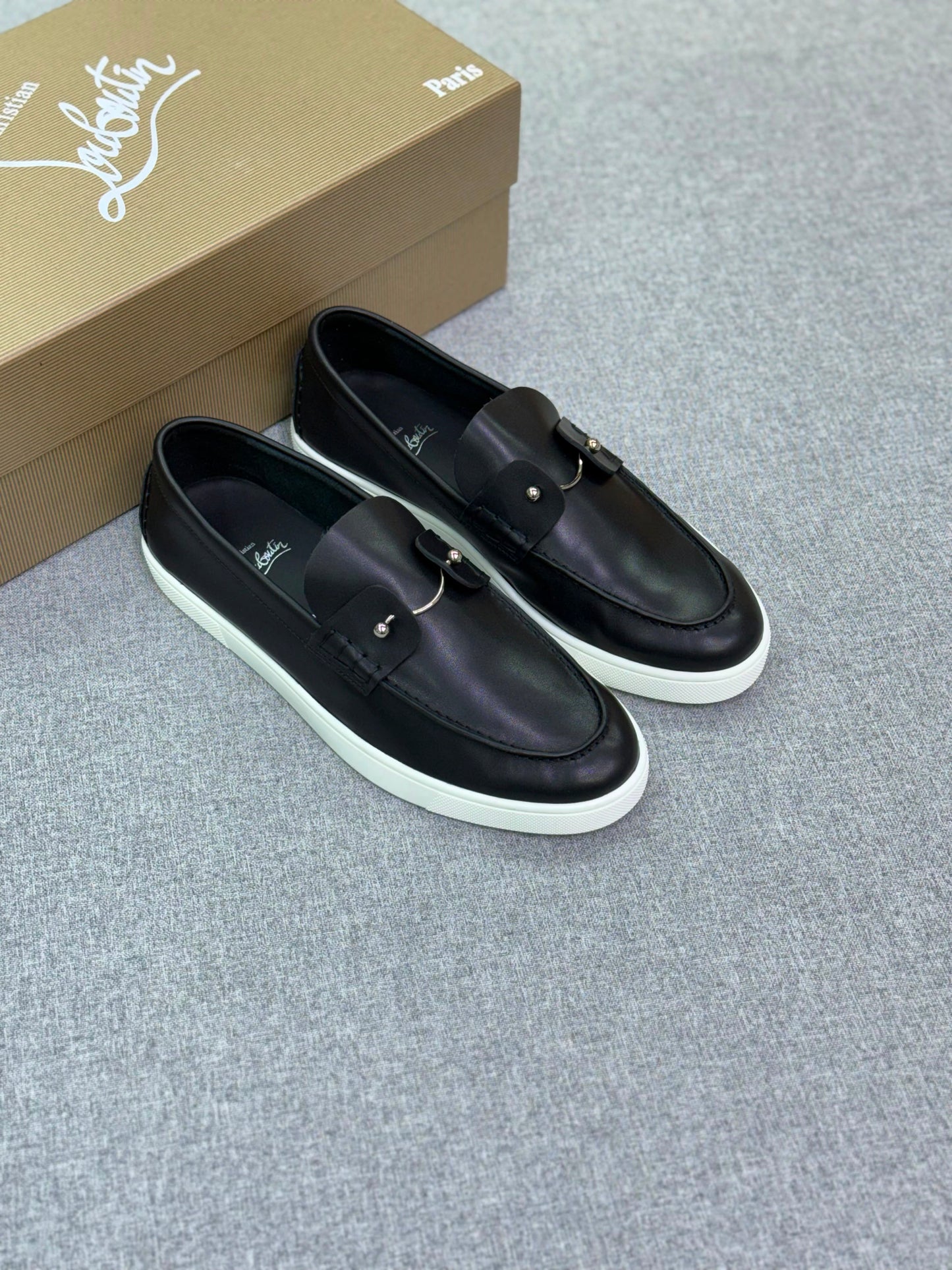 Christian Louboutin Black Leather Studded Loafer Sneakers