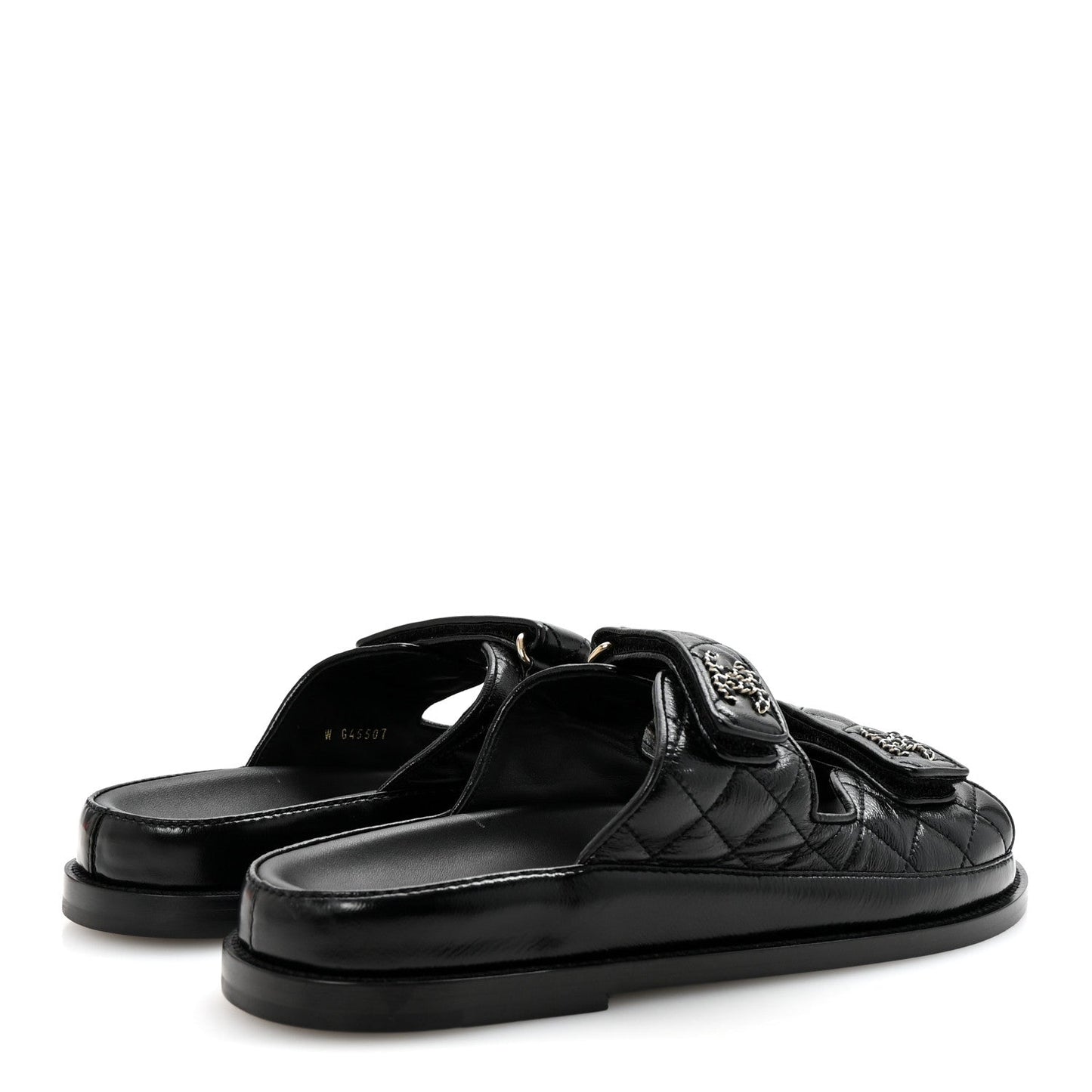 Channel Black Quilted Leather Double Strap Sandals