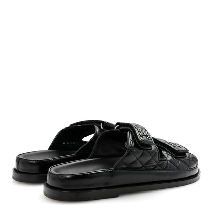 Channel Black Quilted Leather Double Strap Sandals