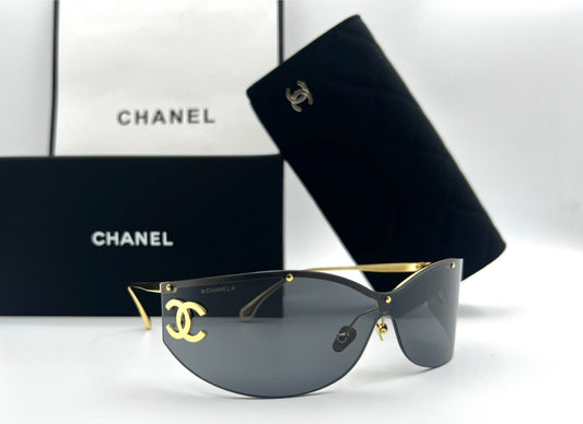 Chanel Inspired Shield Sunglasses Gold