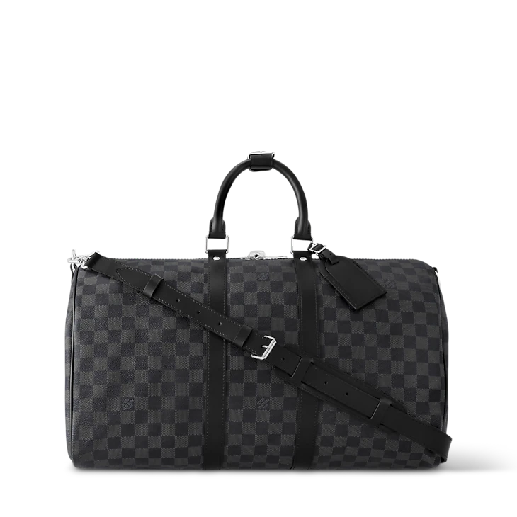 Gray Checkered Leather Keepall Bandoulière-Inspired Duffle Bag