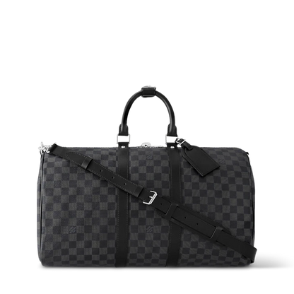 Gray Checkered Leather Keepall Bandoulière-Inspired Duffle Bag
