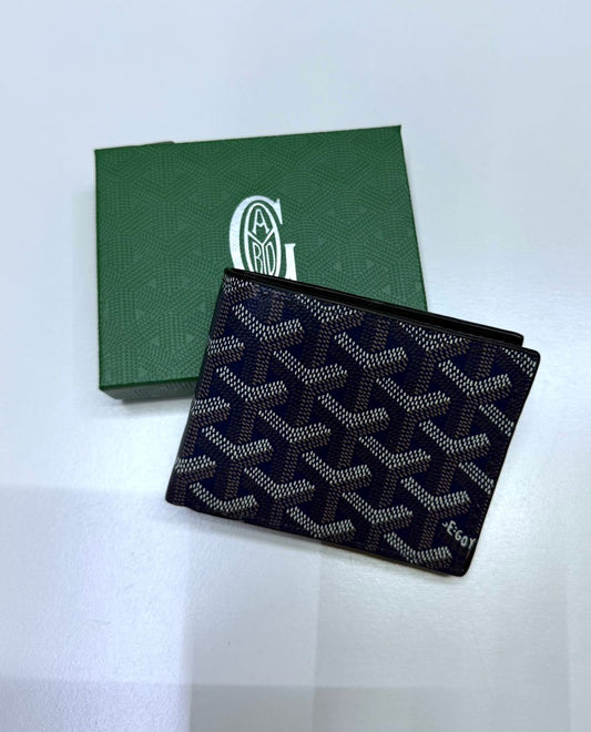 Navy Chevron Canvas Goyard-Inspired Bifold Men Wallet