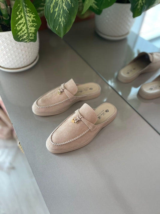 Loro Piana Women's Beige Suede Mule Loafers – Backless Slip-On Flats