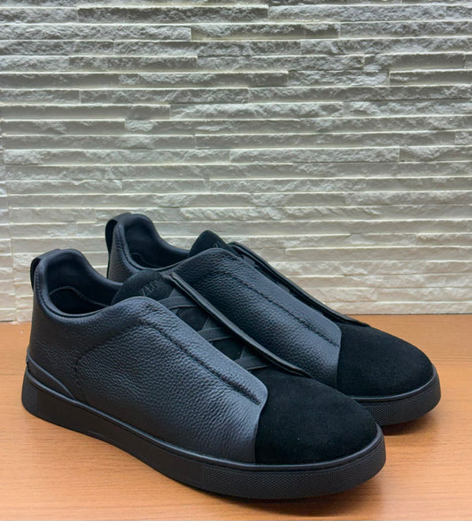 Ermenegildo Zegna Men's Triple Black Slip-On Sneakers