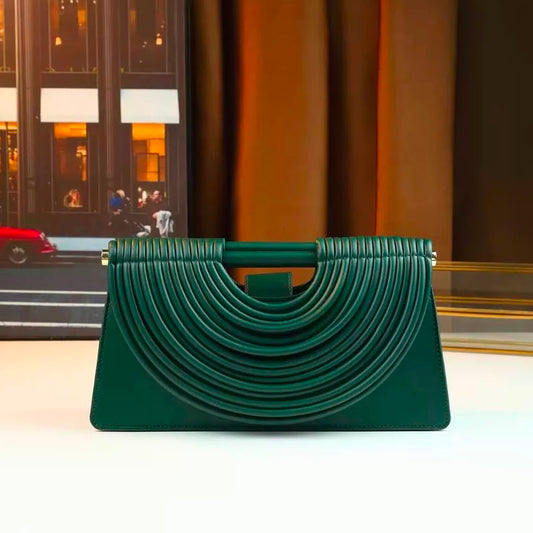 Bottega Green Ribbed Arch Handle Clutch women Bag