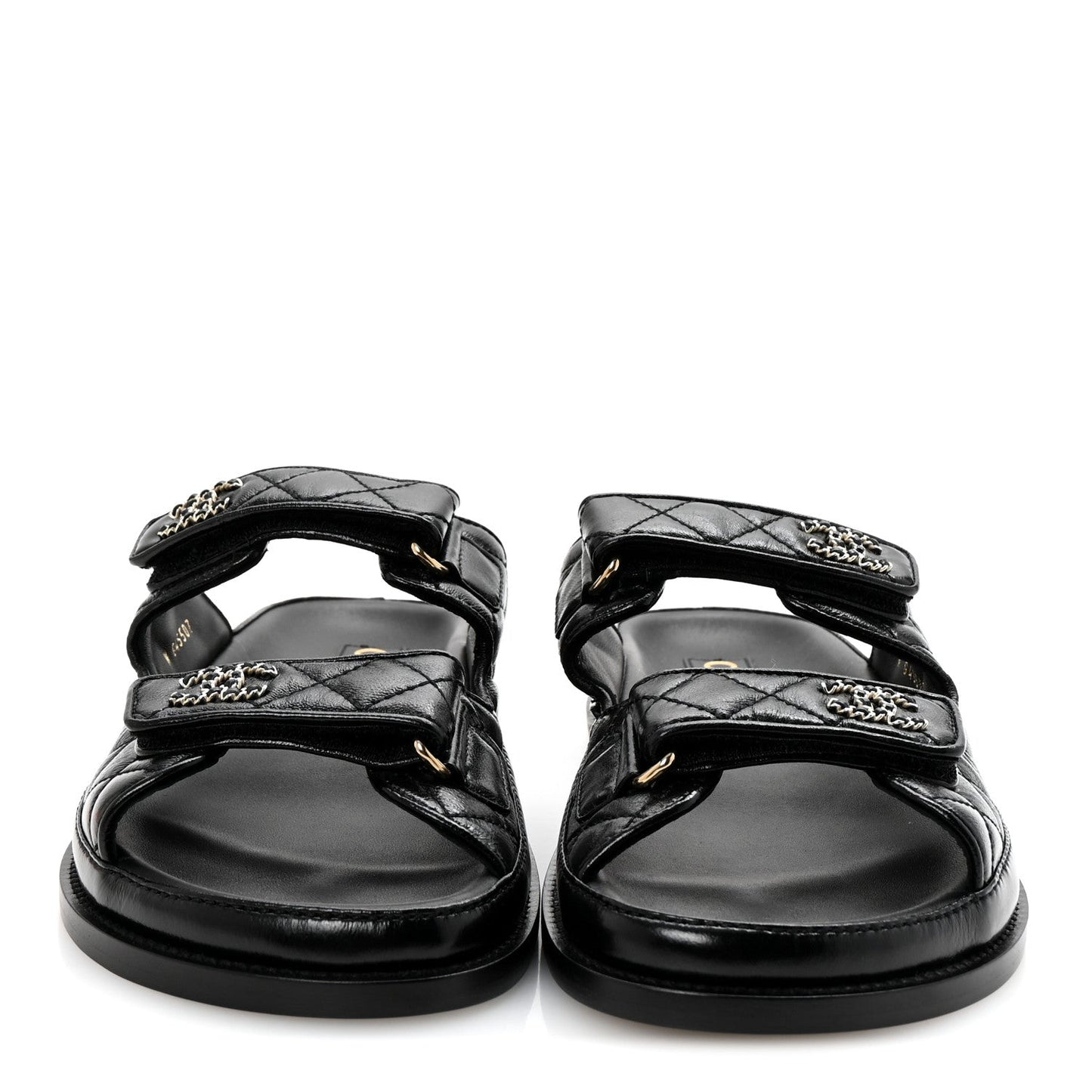 Channel Black Quilted Leather Double Strap Sandals