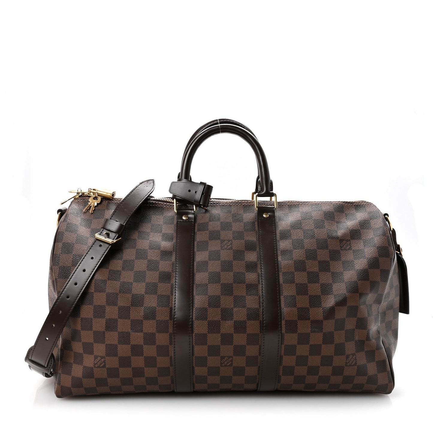 Brown Checkered Leather Keepall Bandoulière-Inspired Duffle Bag