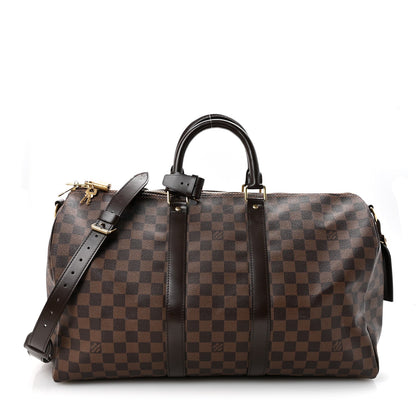 Brown Checkered Leather Keepall Bandoulière-Inspired Duffle Bag