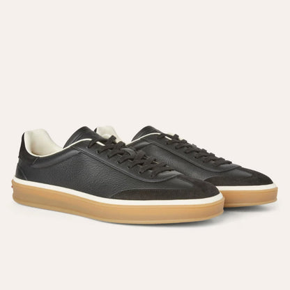 Loro Piana Grain Leather & Suede Low-Top Sneakers in Black