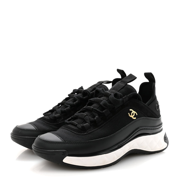 Chanel Mesh & Leather Platform Sneakers – Black & White