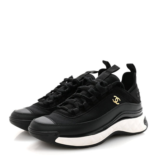 Chanel Mesh & Leather Platform Sneakers – Black & White