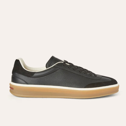 Loro Piana Grain Leather & Suede Low-Top Sneakers in Black