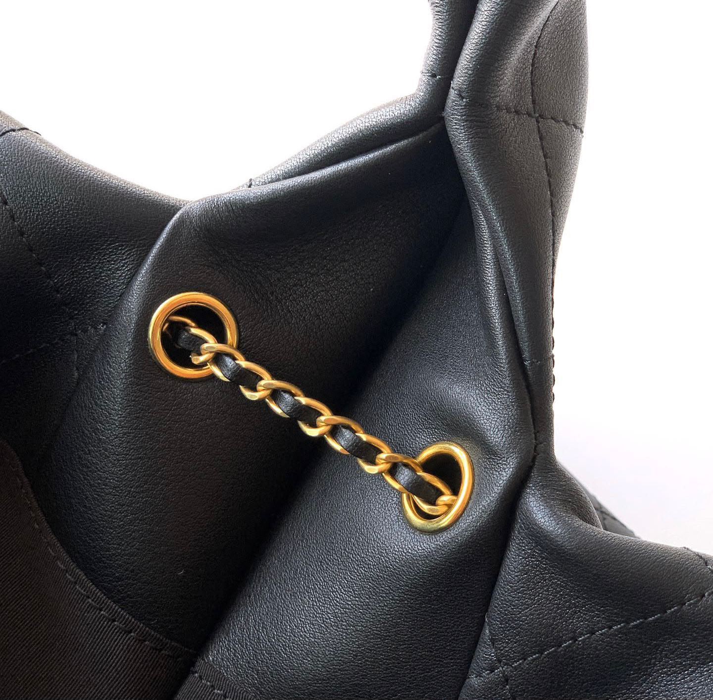 Channel Black Quilted Leather Hobo Bag with Chain Detail