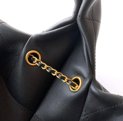 Channel Black Quilted Leather Hobo Bag with Chain Detail