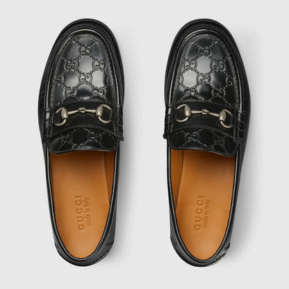 Gucci Horsebit  Monogram Leather Loafers – Black