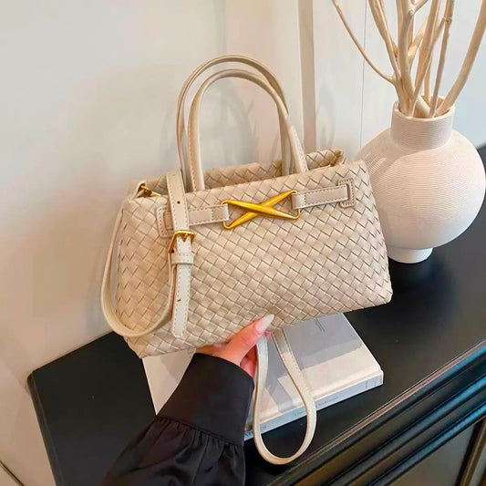 Cream Woven Leather Bottega-Inspired Tote Bag