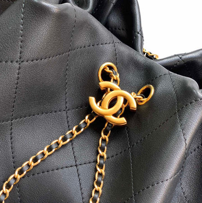 Channel Black Quilted Leather Hobo Bag with Chain Detail