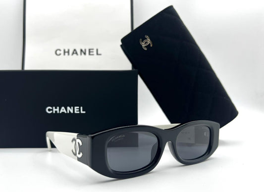 Chanel Inspired Black White Rectangle Sunglasses