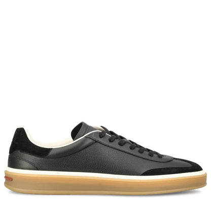 Loro Piana Grain Leather & Suede Low-Top Sneakers in Black