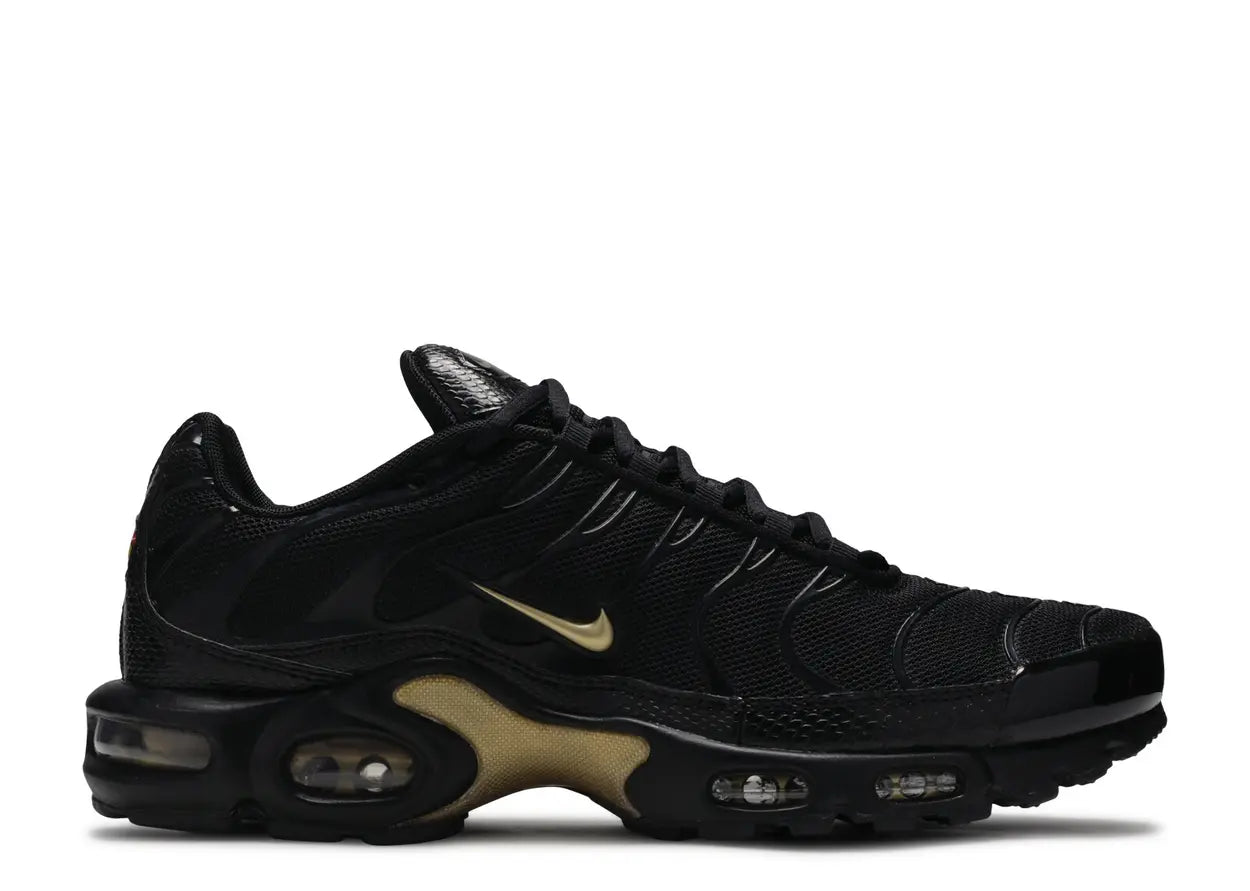 Nike Air Max Plus TN Sneakers – Triple Black Gold Swoosh