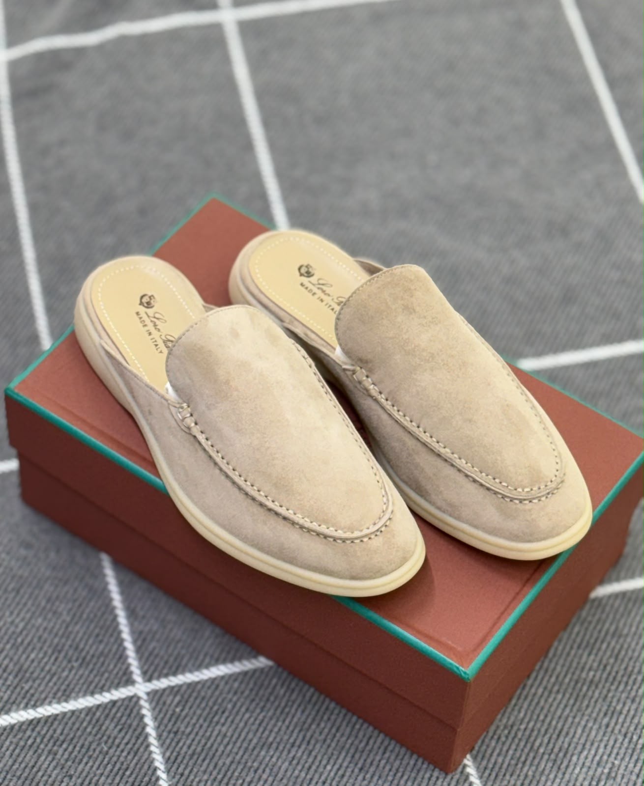 Beige Suede Loro Piana-Inspired Backless Loafer Mules