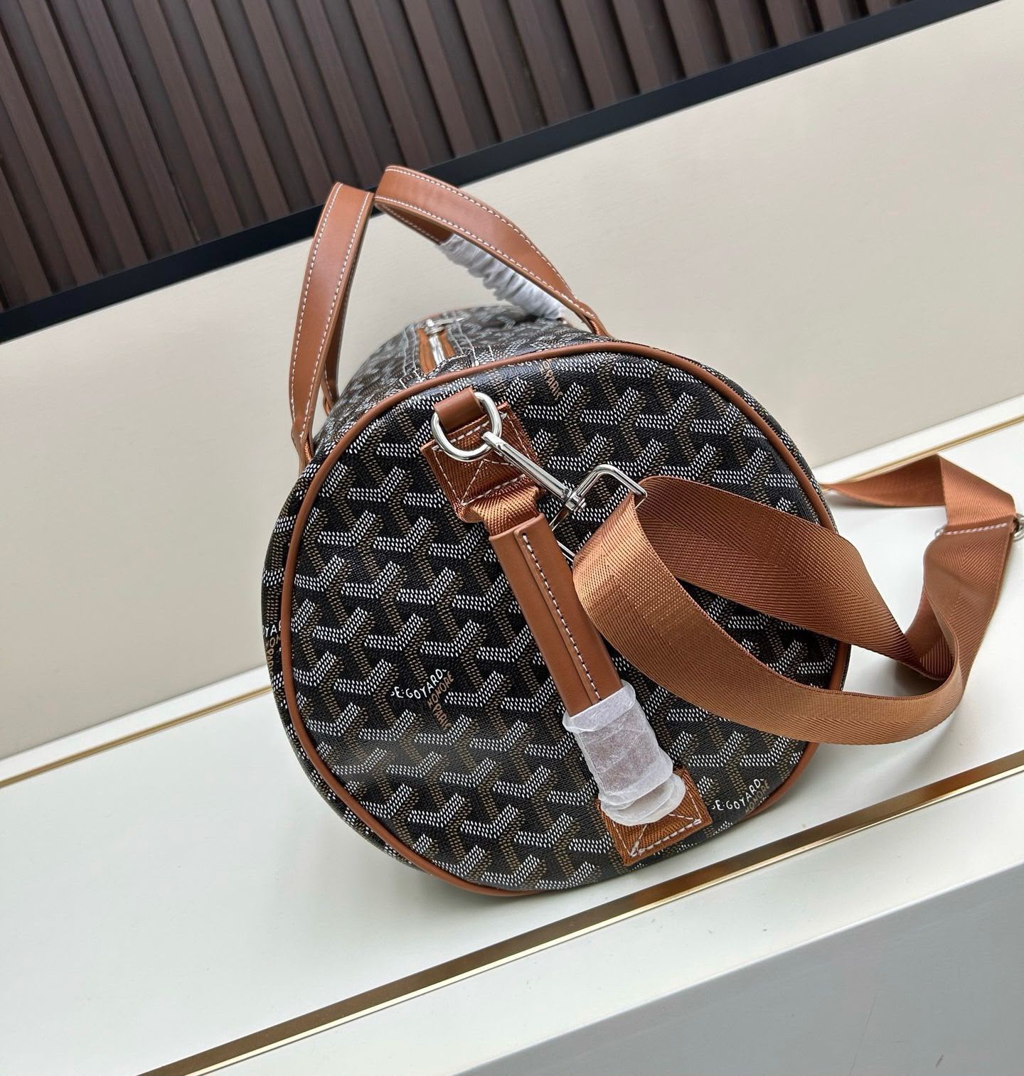 Chevron Print Leather-Trim Travel Duffel Bag for Men & Women