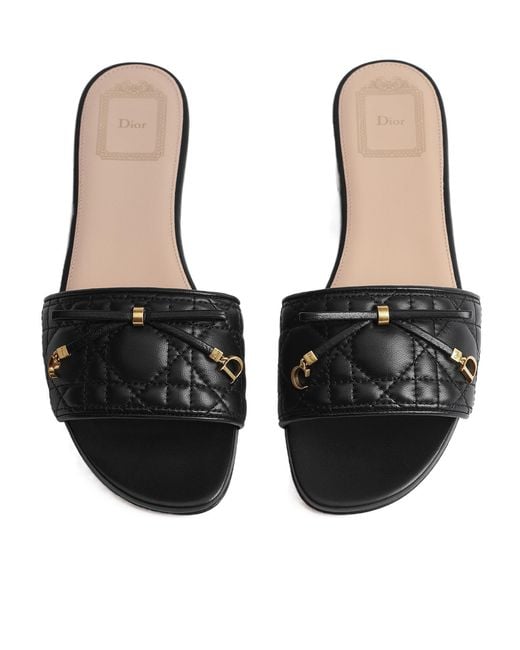 Christian Dior Women's Black Cannage Leather Slide Sandals