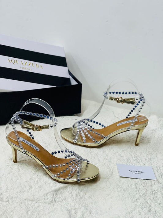 Aquazzura-Inspired Gold Crystal Strap Sandals