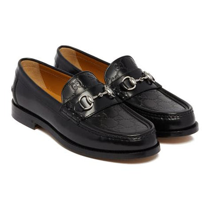 Gucci Horsebit  Monogram Leather Loafers – Black