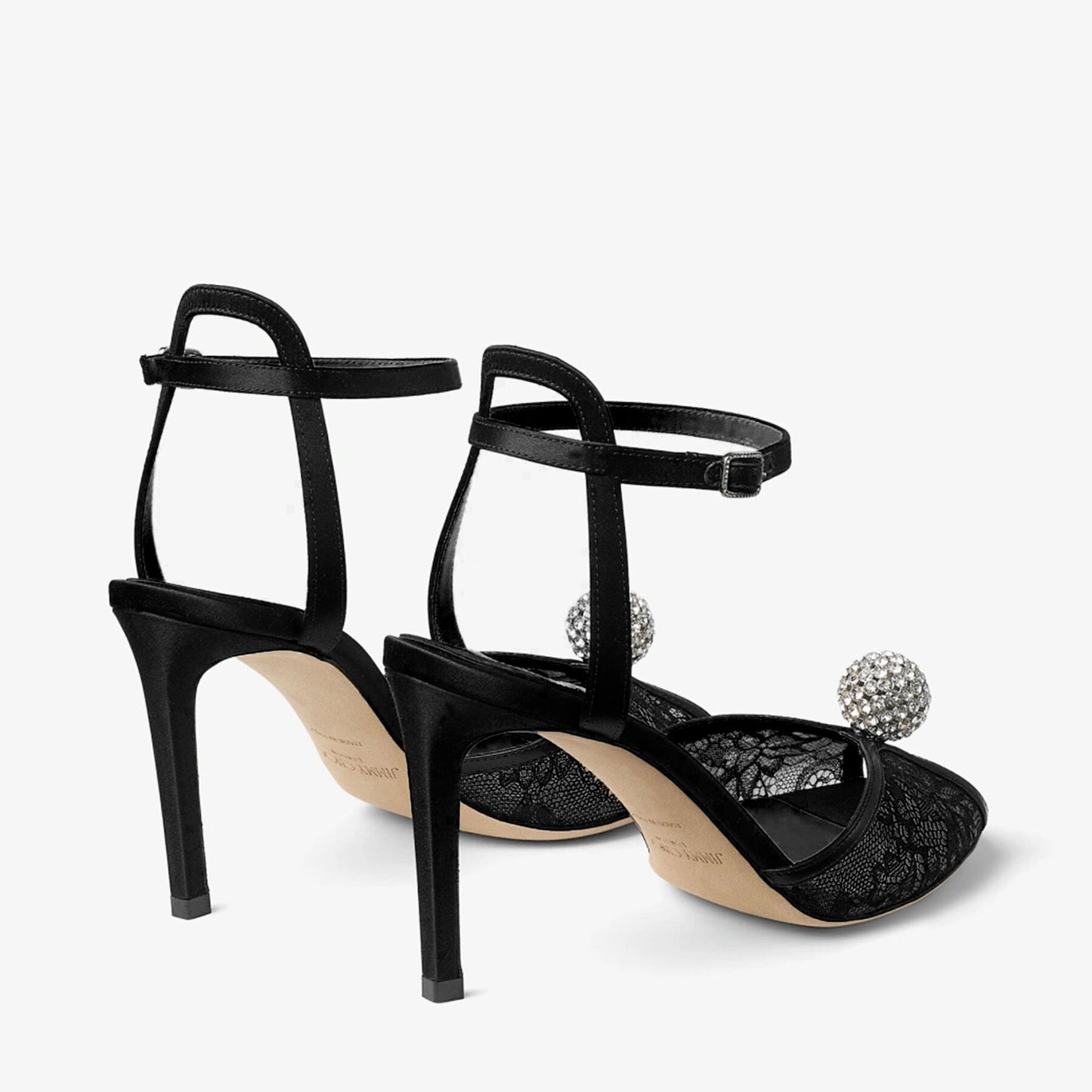 Jimmy Choo Black Lace Crystal-Heeled Sandals