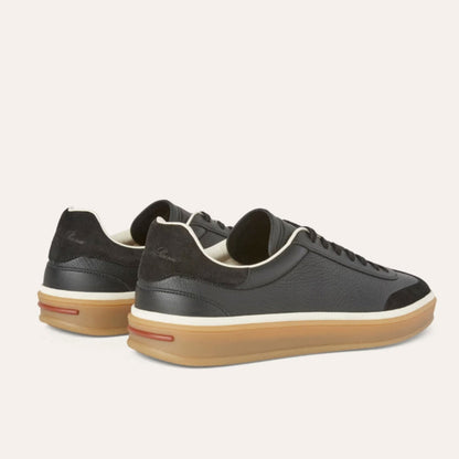 Loro Piana Grain Leather & Suede Low-Top Sneakers in Black