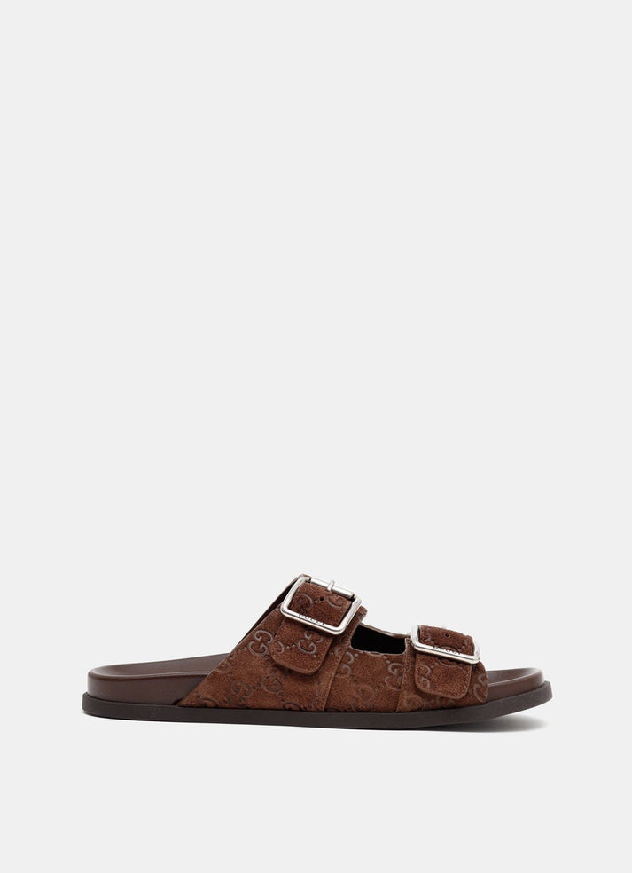 Gucci Double Buckle Suede Slide Sandals