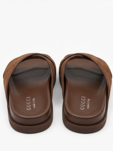 Gucci GG Suede Crossover Slide Sandals Brown Men's Designer Slides