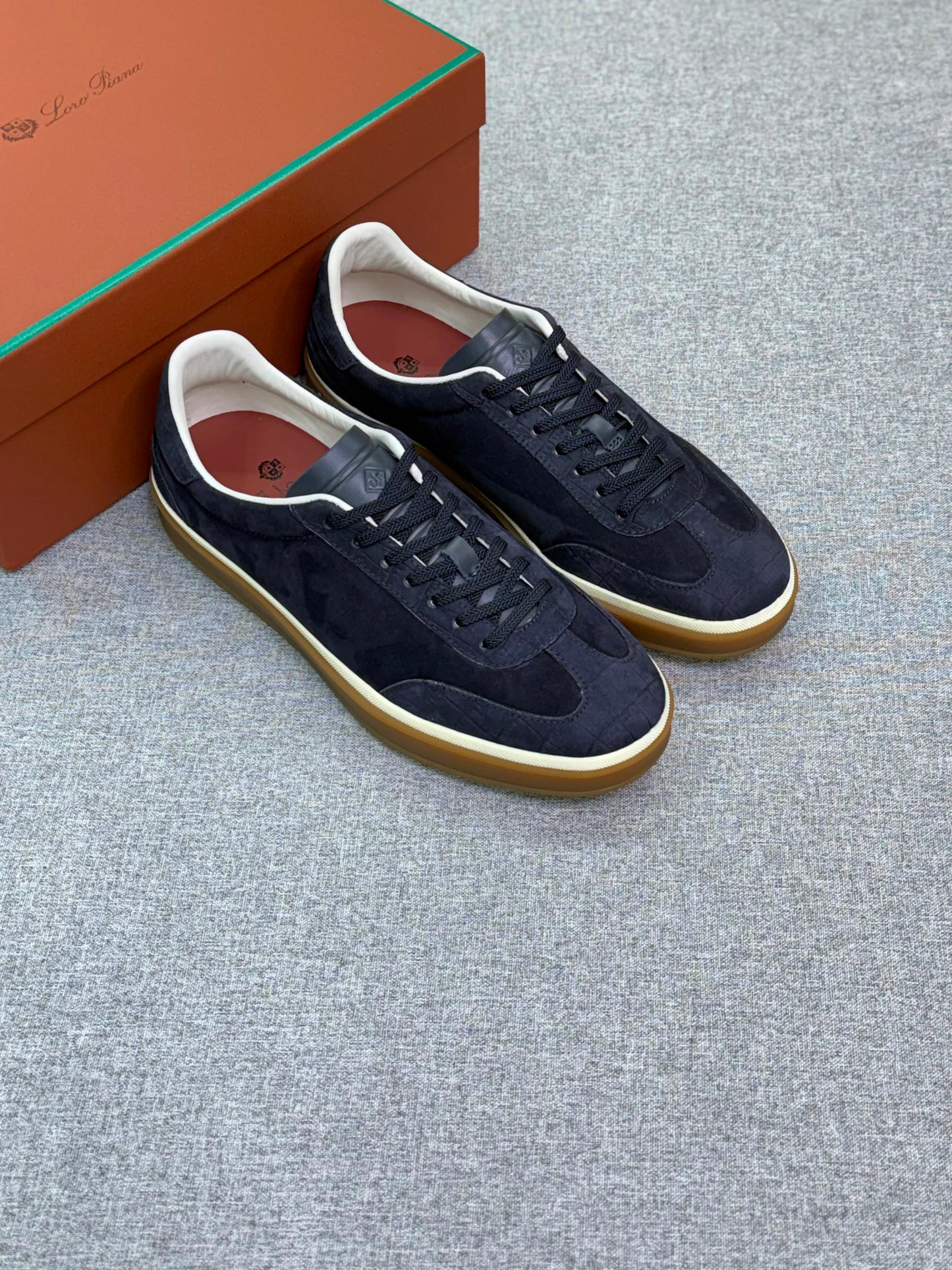 Loro Piana Suede Low-Top Sneakers in Navy Blue