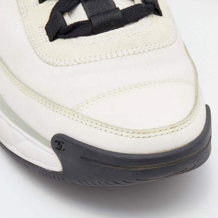 CHANEL Quilted Sole Mesh & Calfskin Sneakers–White/Black