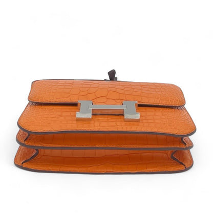 Hermès Constance-Inspired Orange Croc-Embossed Bag