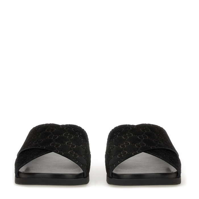 Gucci GG Canvas Crossover Slide Sandals Black Men's Designer Slides