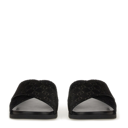 Gucci GG Canvas Crossover Slide Sandals Black Men's Designer Slides