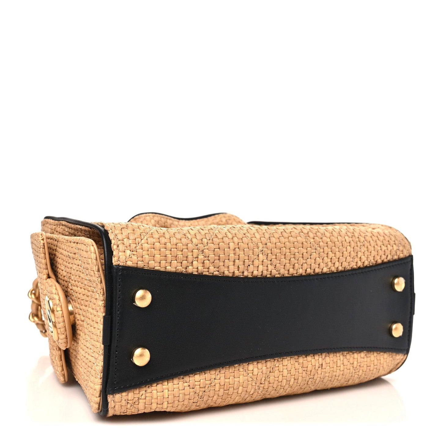 Channel Tan Woven Quilted Bucket Bag.