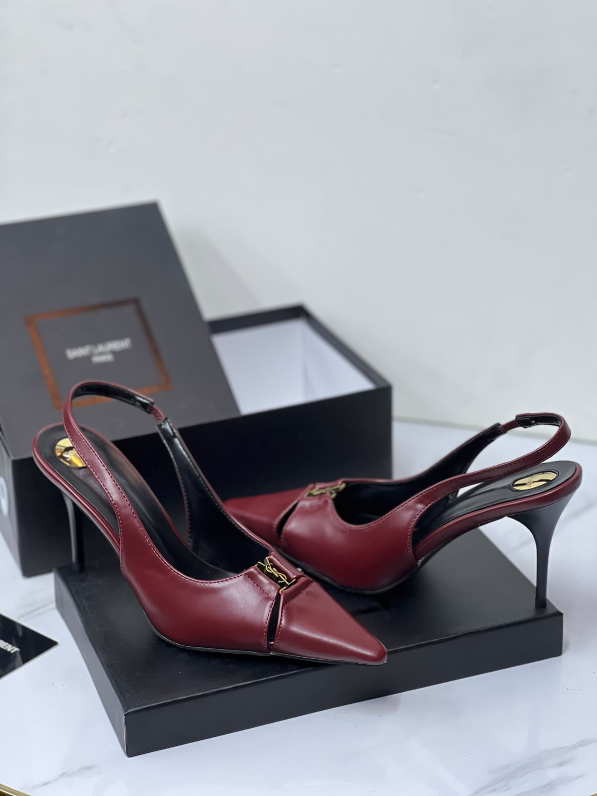 Saint Laurent-Inspired Burgundy Slingback Heels