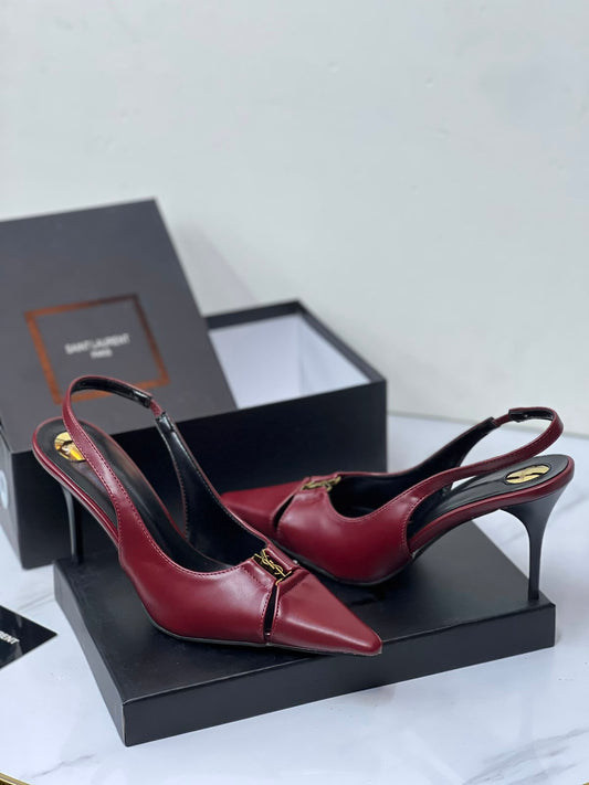 Saint Laurent-Inspired Burgundy Slingback Heels