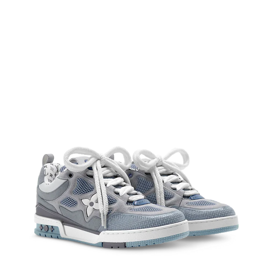 Grey & Steel Blue LV-Inspired Flower Skate Sneakers