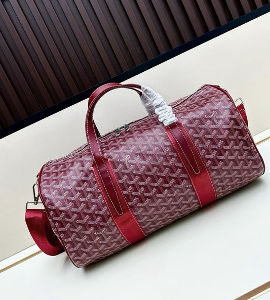 Burgundy Chevron Print Travel Duffle Bag