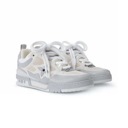 Lv Grey & White Flower-Cutout Skate-Inspired Sneakers