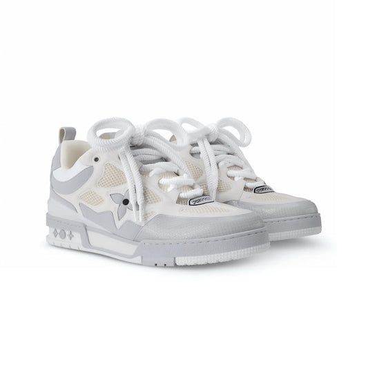 Lv Grey & White Flower-Cutout Skate-Inspired Sneakers