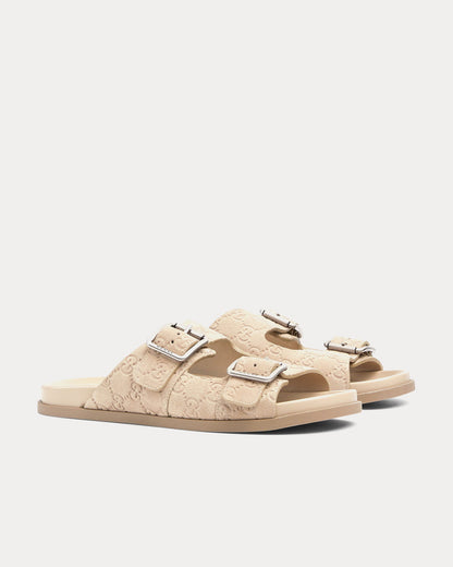 Gucci GG Double Buckle Suede Slide Sandals – Luxury Italian Footwear | Cream Ivory