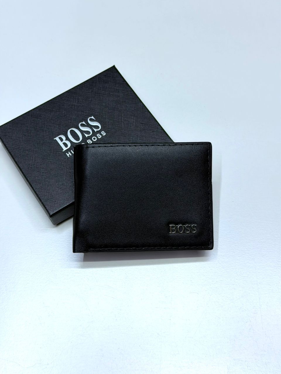 Black Leather BOSS-Inspired Bifold Men Wallet
