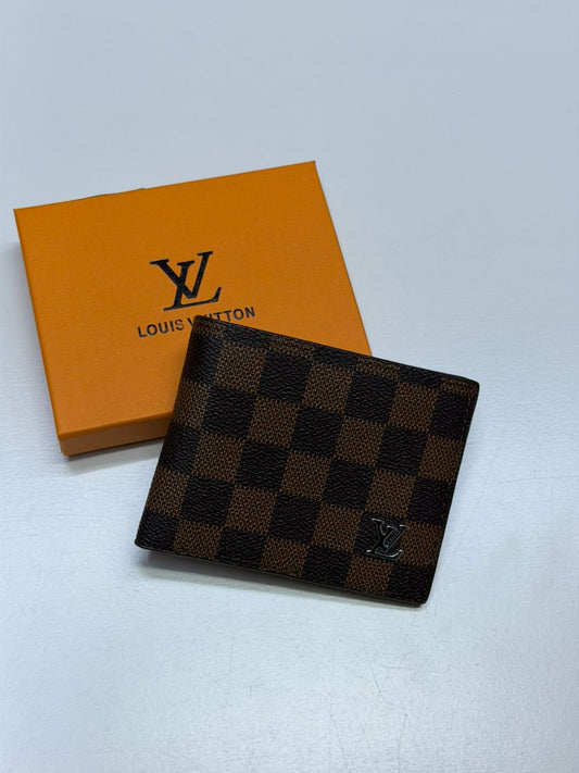Brown Checkered LV-Inspired Bifold Men Wallet