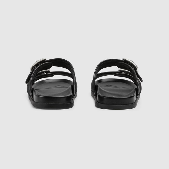 Gucci Double Buckle Suede Slide Sandals black
